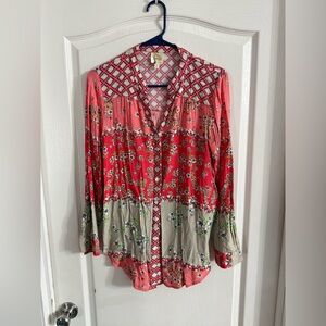 Fig And Flower Floral Multi Print Button Up Sz S. F-100